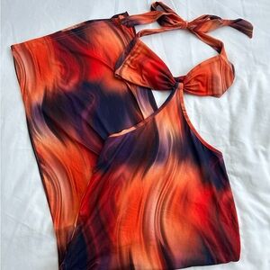 Patterned maxi dress with open back and side split